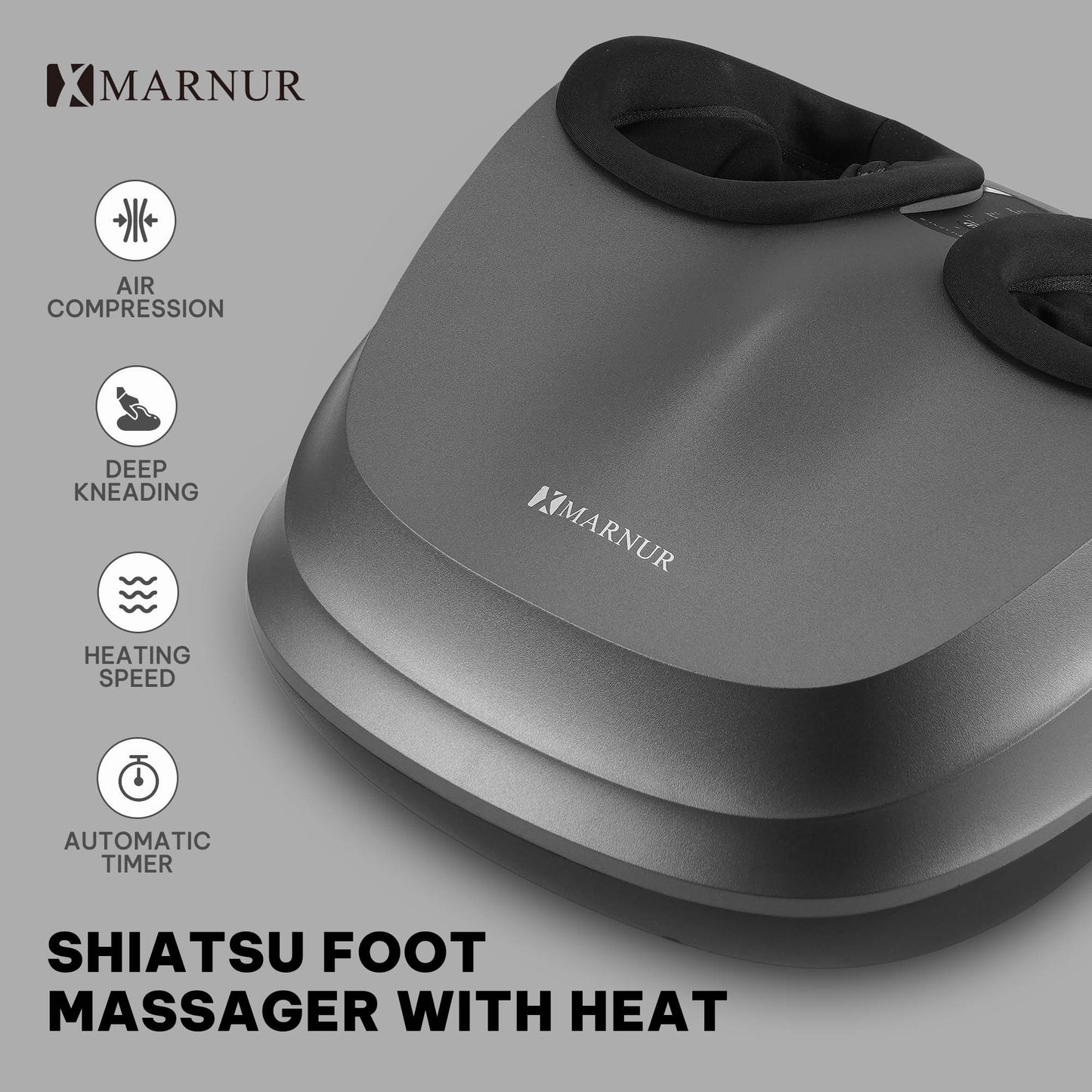 MARNUR Shiatsu Foot Massager with Heat, Air Compression, Deep Kneading Massage for Muscle Relief up to Size 12, Dark Gray