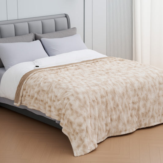 MARNUR Electric Heated Blanket Full Size, Faux Fur,10 Heating Levels, 10 Hours Timer, Machine Washable, 72"x84", Khaki