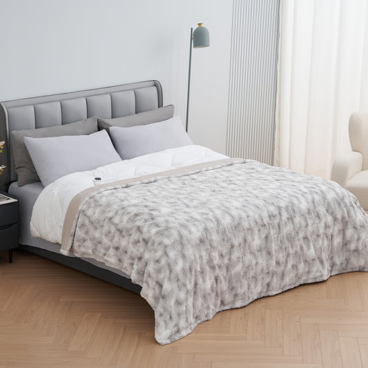 MARNUR Electric Heated Blanket Full Size, Faux Fur,10 Heating Levels, 10 Hours Timer, Machine Washable, 72"x84", Gray
