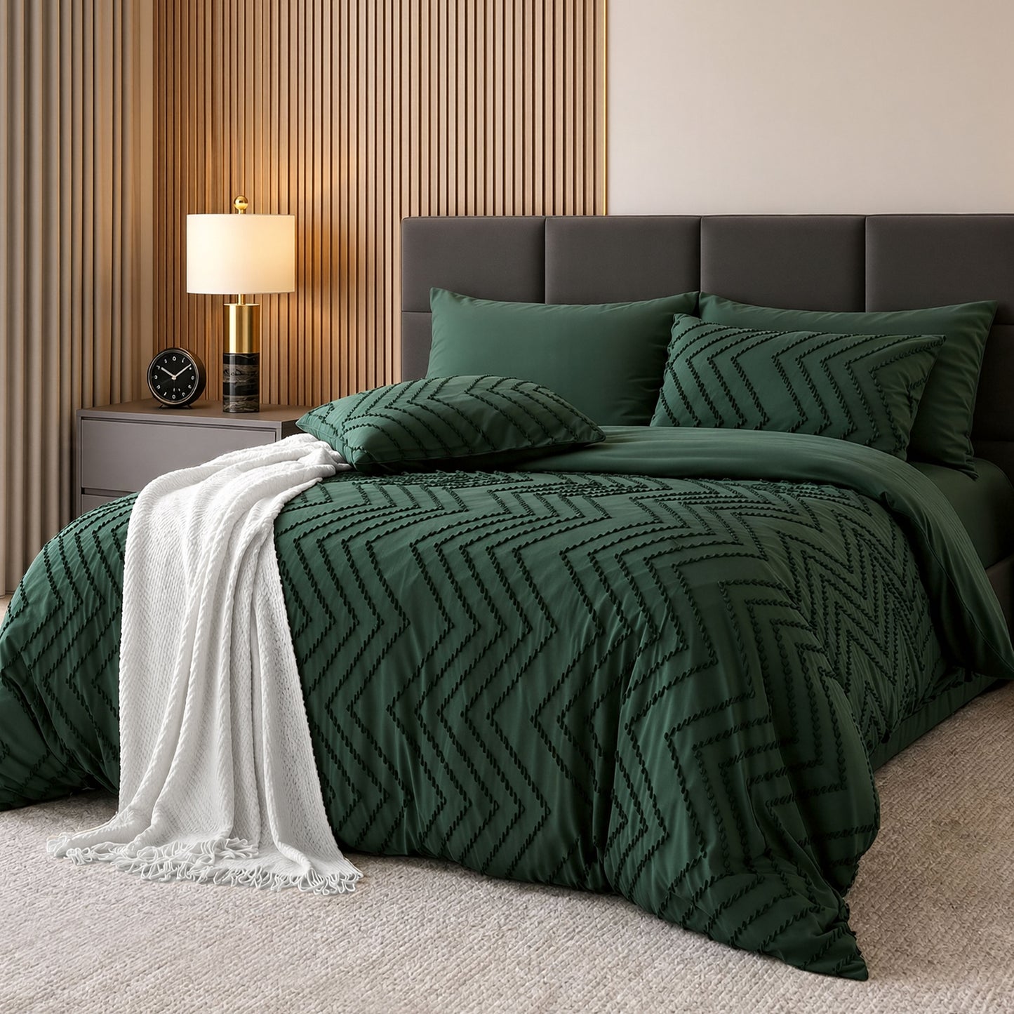 MARNUR Comforter Set Twin XL, 7 Pieces Boho Tufted Bed in a Bag Prewashed Cotton-Like Soft Bedding Set with Comforter, Sheets, Pillowcases & Shams, Emerald Green
