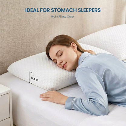 MARNUR Memory Foam Pillow for Bed, Cooling Pillow with Extra Height Pad, Cervical Neck Support Bed Pillow for Side, Back & Stomach Sleepers, Queen Size