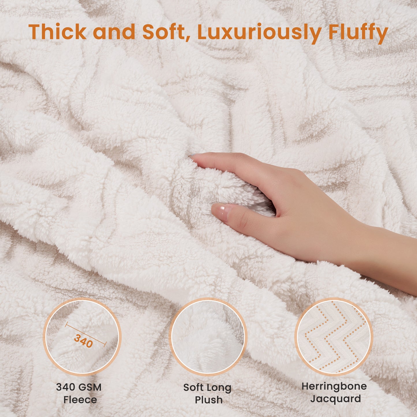 MARNUR Extra Large Throw Blanket 50"x 70", Soft Lightweight Jacquard 340GSM Sherpa Fleece Blanket, Cozy Throw Blanket for Couch, Office, Car, Travel, White