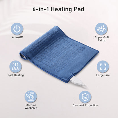 MARNUR Heating Pad, Large Size 12''x24'' with 4 Heat Settings, Auto Shut-off - Blue