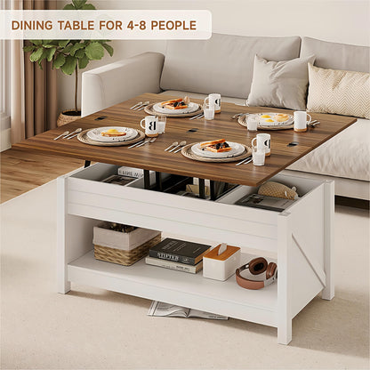 MARNUR Lift Top Coffee Table with Storage, Farmhouse Center Table for Living Room, Rectangle