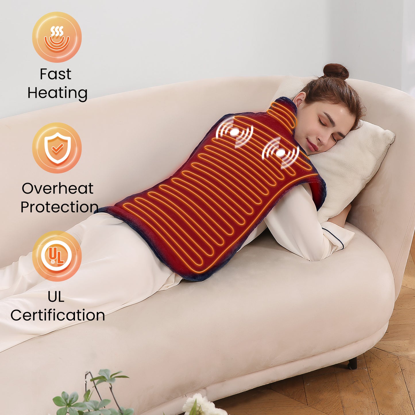 MaxKare Large Heating Pad with Massager, 24"x33" Electric Massaging Heating Pad for Full Body with 3 Heat Settings 3 Massage Modes - Navy Blue