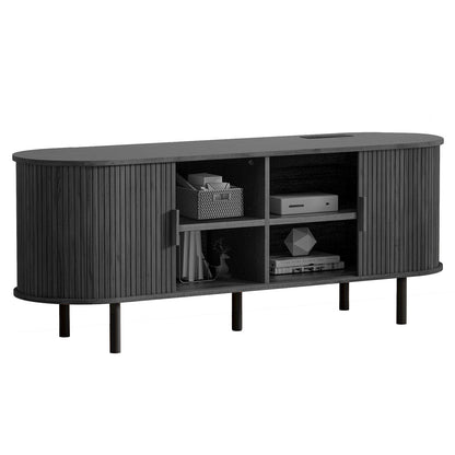 MARNUR 55" TV Stand for 60" TV, Wood Entertainment Center with Storage and Shelves, 2 Sliding Tambour Doors, Mid-Century Modern, Black