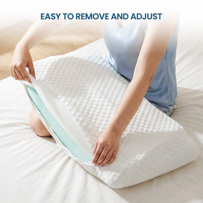 MARNUR Memory Foam Pillow for Bed, Cooling Pillow with Extra Height Pad, Cervical Neck Support Bed Pillow for Side, Back & Stomach Sleepers, Queen Size