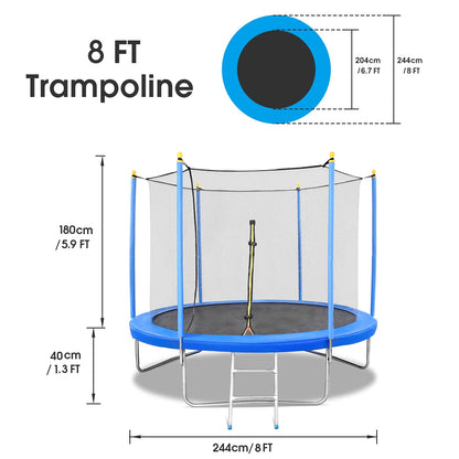 MARNUR 8 FT Trampoline for Kids Outdoor Fitness Trampoline with Enclosure Net, Spring Cover, Ladder for Kids