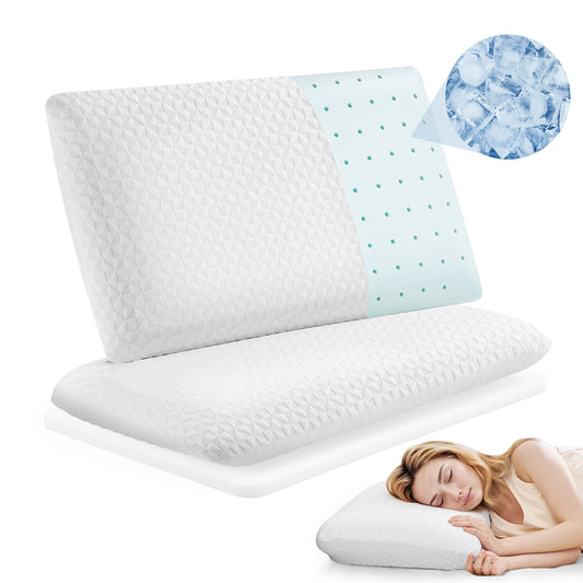 MARNUR Gel Memory Foam Pillow Cooling Pillow for Sleep with Adjustable High-Support Layer, Dual-Sided Pillowcase for Side, Back, Stomach Sleepers, 27.5" x 15.7" Bed Pillow -2 Pack