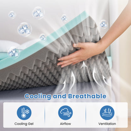 MARNUR 2" Egg Crate Cooling Gel Memory Foam Mattress Topper Twin Size, Breathable Bed Topper Reversible Soft & Firm for Pressure Relief and Back Pain, 38"x75"