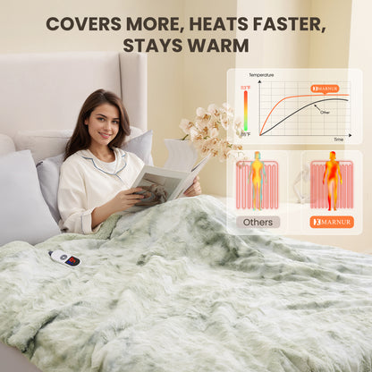 MARNUR Heated Blanket 72"x84" Faux Fur & Sherpa Electric Blanket with 6 Heat Levels, 10H Timer, LED Display, Machine Washable, Tie-Dye Green