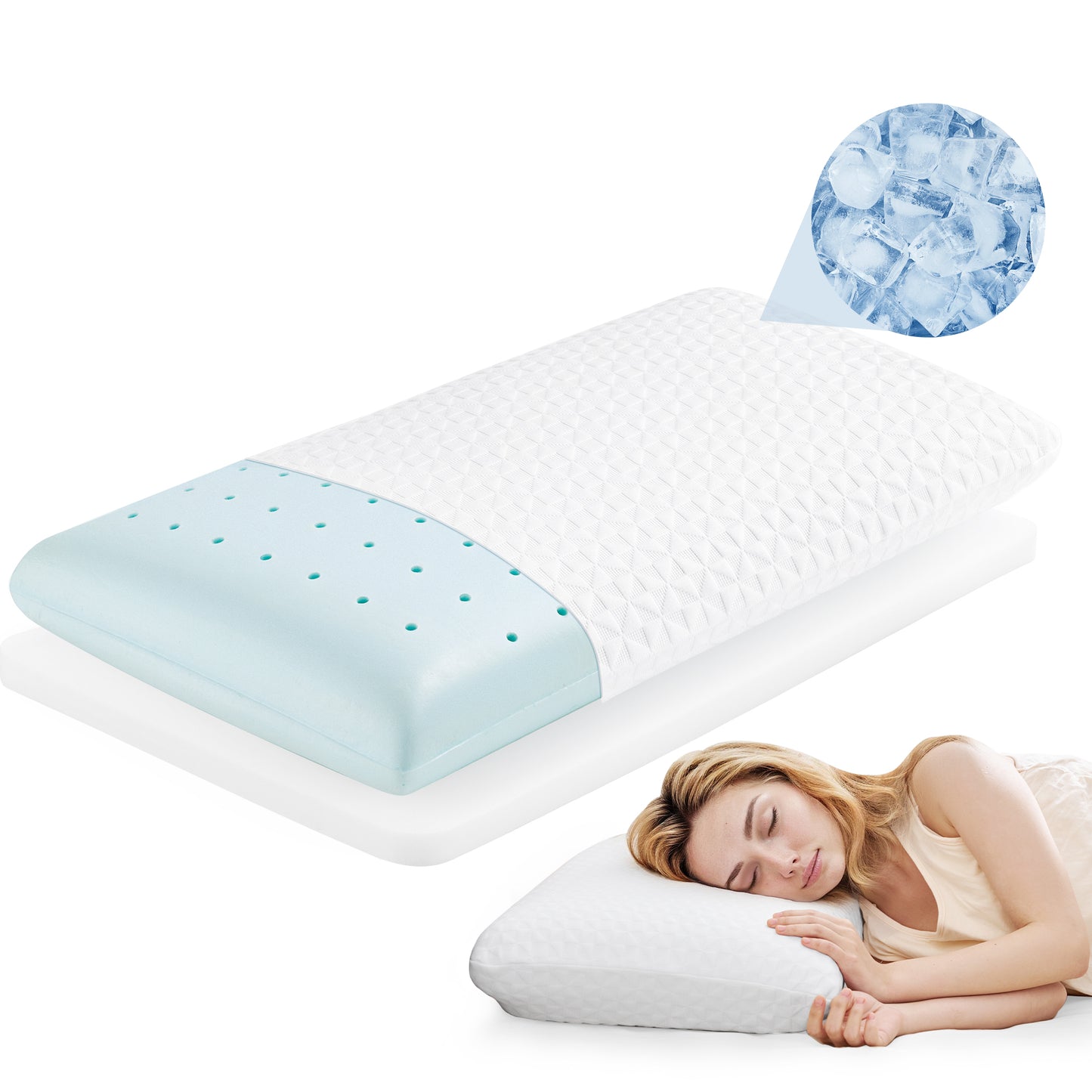 MARNUR Gel Memory Foam Pillow Cooling Pillow for Sleep with Adjustable High-Support Layer, Dual-Sided Pillowcase for Side, Back, Stomach Sleepers, 27.5" x 15.7"