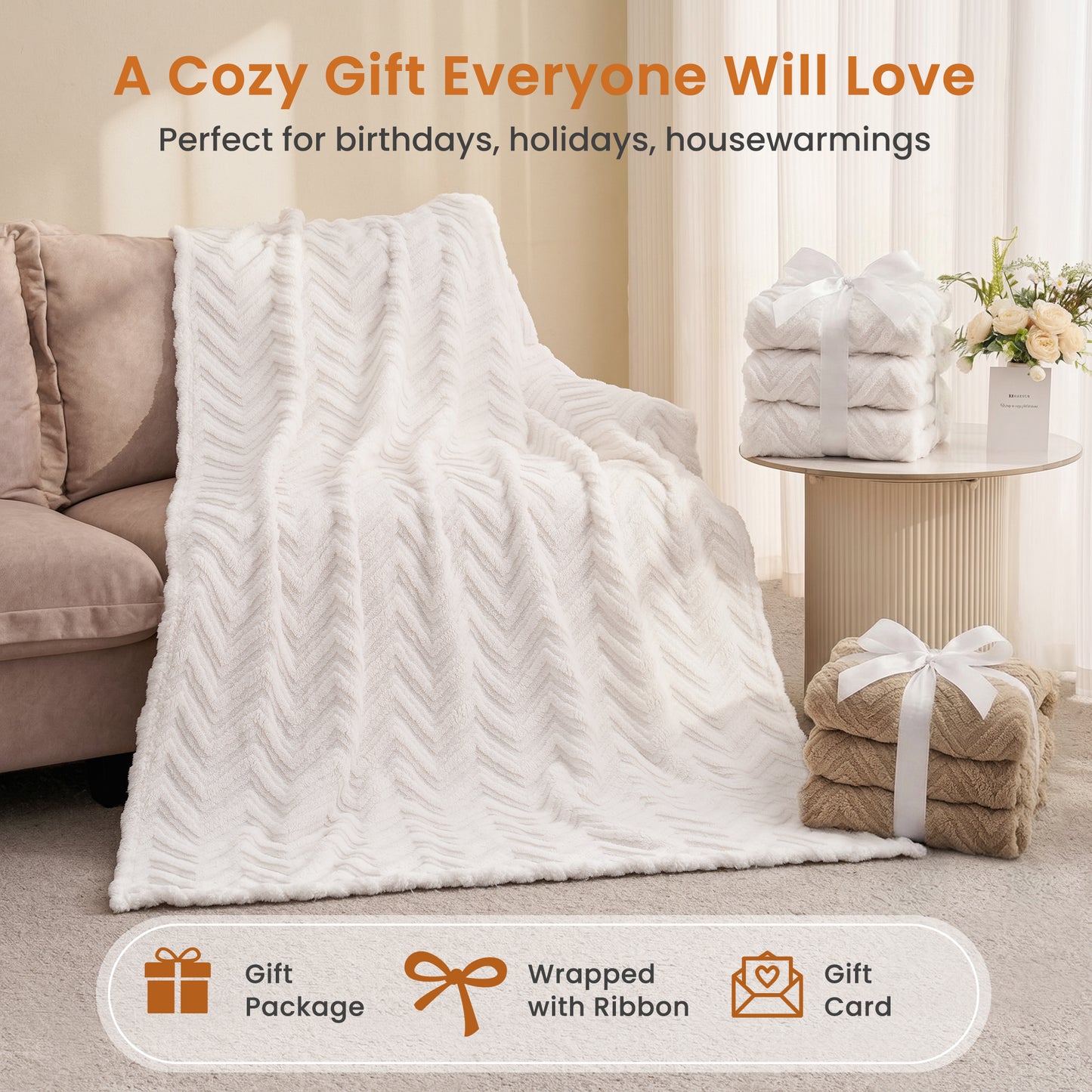 MARNUR Extra Large Throw Blanket 50"x 70", Soft Lightweight Jacquard 340GSM Sherpa Fleece Blanket, Cozy Throw Blanket for Couch, Office, Car, Travel, White