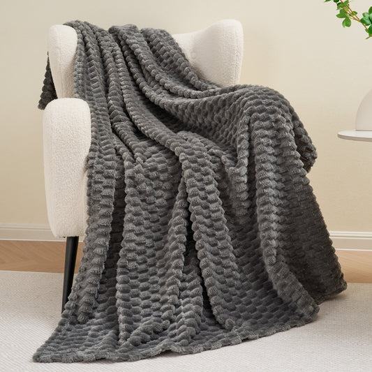 MARNUR Flannel Throw Blanket for Couch, Waffle Jacquard Throw Blanket for Couch & Bed, Soft, Warm, Lightweight, 50"x70", Gray