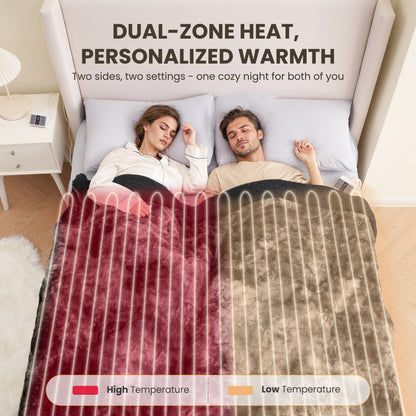 MARNUR Heated Blanket Queen Size, Faux Fur & Sherpa, Dual Controllers, 10 Heat Levels, 10H Timer, 84" x 90", Tie-Dye Black