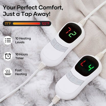 MARNUR Electric Blanket Faux Fur Queen Size 84"x90", Fast Heating with Dual Controllers,10 Heating Levels, 10 Hours Timer, Gray
