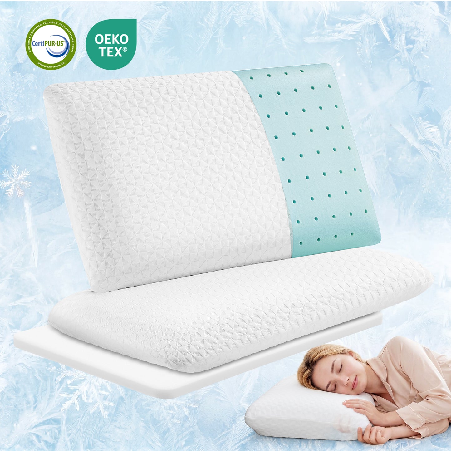 MARNUR Gel Memory Foam Pillow for Bed, Adjustable Height Bed Pillow with 0.8" Removable Insert, Cooling Pillow for Side, Back, Hot Sleepers, Queen Size 2 Pack
