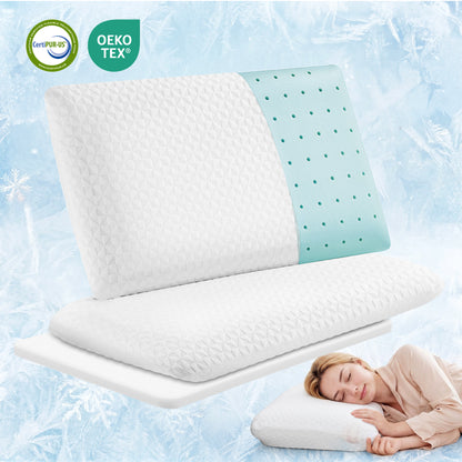 MARNUR Gel Memory Foam Pillow for Bed, Adjustable Height Bed Pillow with 0.8" Removable Insert, Cooling Pillow for Side, Back, Hot Sleepers, Queen Size 2 Pack