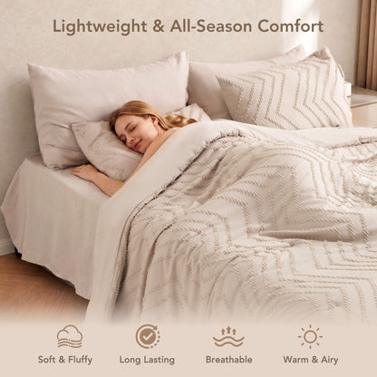 MARNUR Comforter Set Twin XL, 7 Pieces Boho Tufted Bed in a Bag Prewashed Cotton-Like Soft Bedding Set with Comforter, Sheets, Pillowcases & Shams, Beige