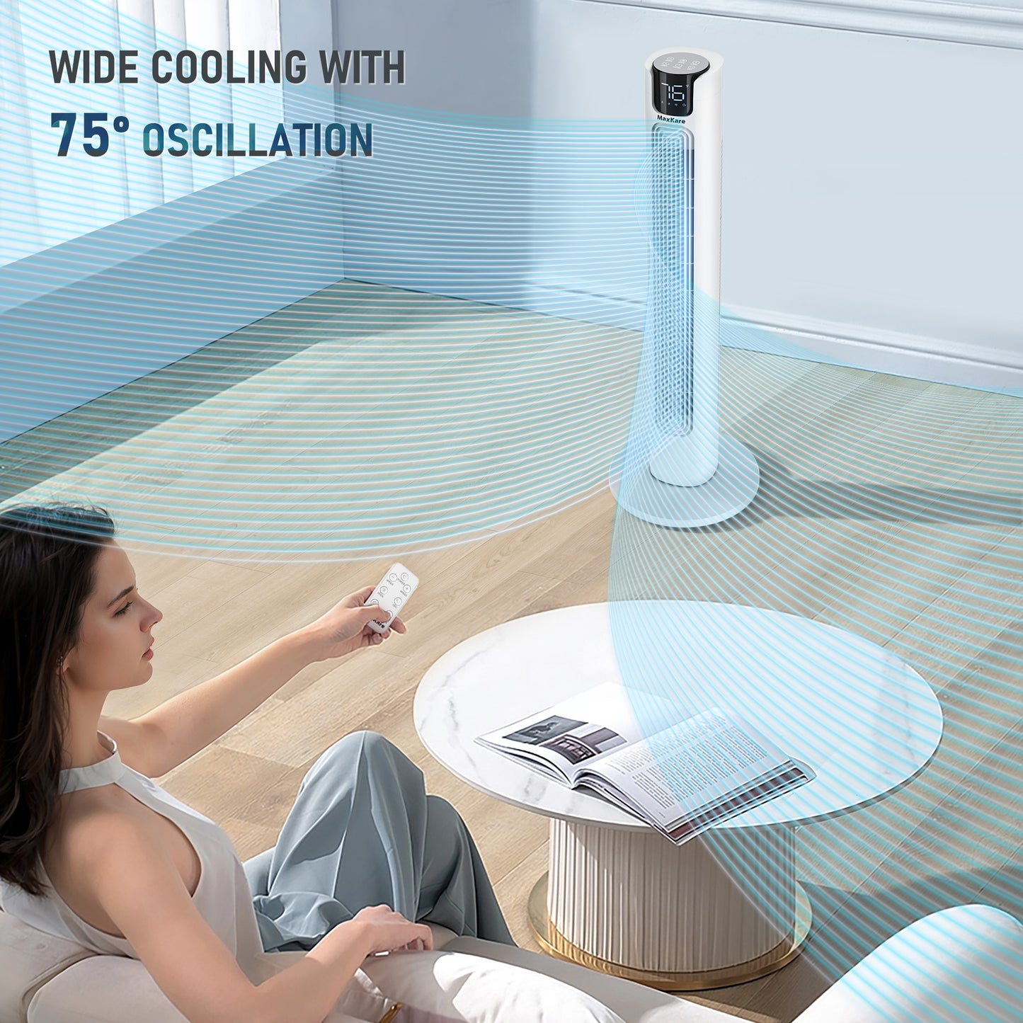 36" Tower Fan Oscillating Cooling Fan, Remote Control 3 Speeds 3 Wind Modes Timer, White