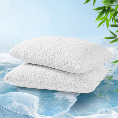 MARNUR Memory Foam Pillows for bed Queen Size, Height Adjustable Cooling Pillows for All Sleepers with Extra Shredded Foam, Dual-Sided Pillow Cover,2-Pack