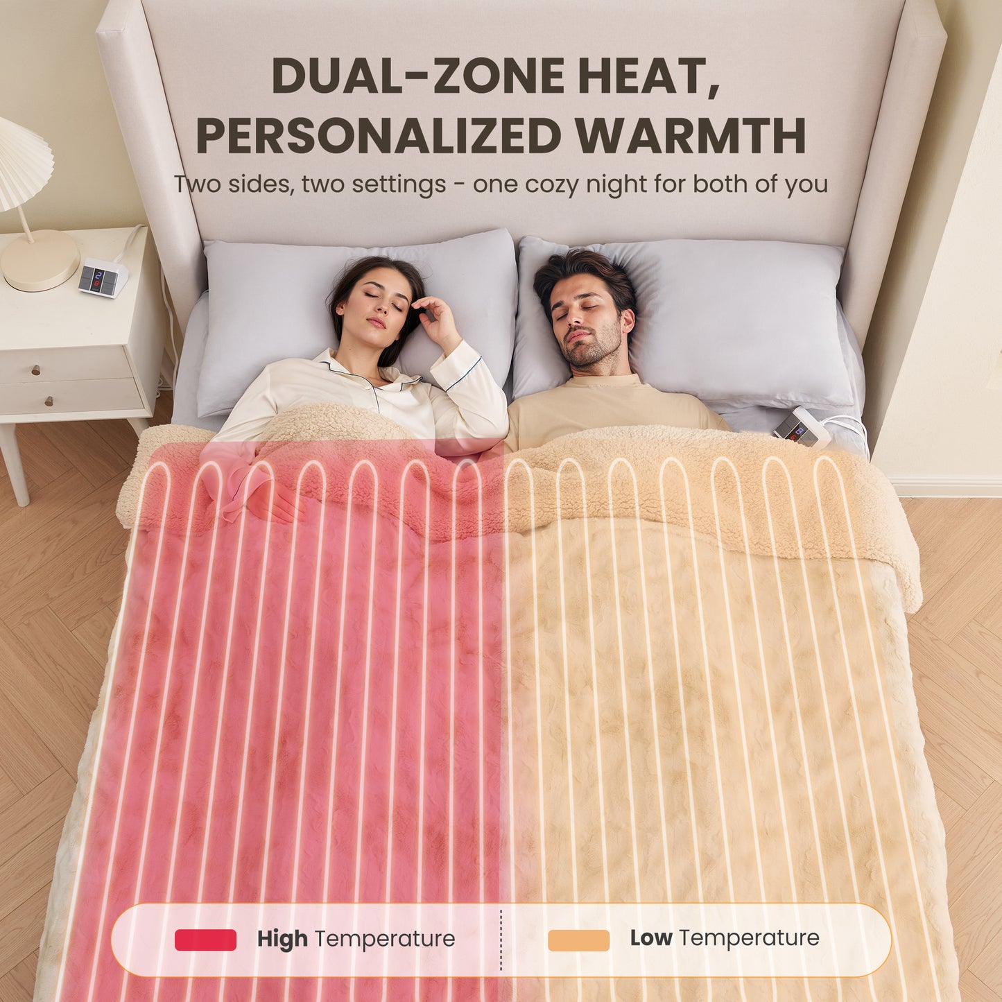 MARNUR Heated Blanket Queen Size, Faux Fur & Sherpa, Dual Controllers, 10 Heat Levels, 10H Timer, 84" x 90", Tie-Dye Off White