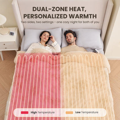 MARNUR Heated Blanket Queen Size, Faux Fur & Sherpa, Dual Controllers, 10 Heat Levels, 10H Timer, 84" x 90", Tie-Dye Off White