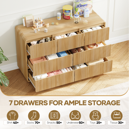 MARNUR 7 Drawer Dresser for Bedroom, Wooden Chest of Drawers for Closet, with Wide Top, Smooth Glides, for Living Room, Hallway, Kids Room, Natural Oak