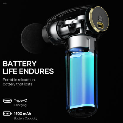 MARNUR Mini Massage Gun with Brushless Motor Portable Handheld Deep Tissue Massager, Light & Palm-sized & Quiet, Black