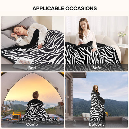 MARNUR Electric Throw Blanket 50" x 60", Soft Flannel, Large LED Display, 6 Heating Levels, 4 Hours Timer, Zebra Pattern
