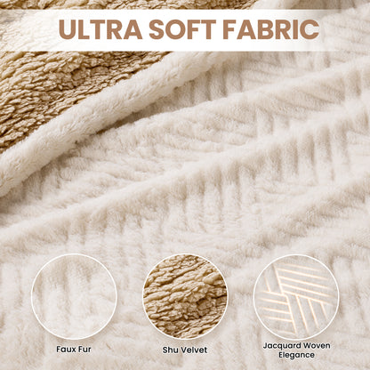 MARNUR Heated Throw Blanket 50"x72" Jacquard Faux Fur & Sherpa Electric Throw Blanket with 10 Heat Levels, 4H Timer Machine Washable, White