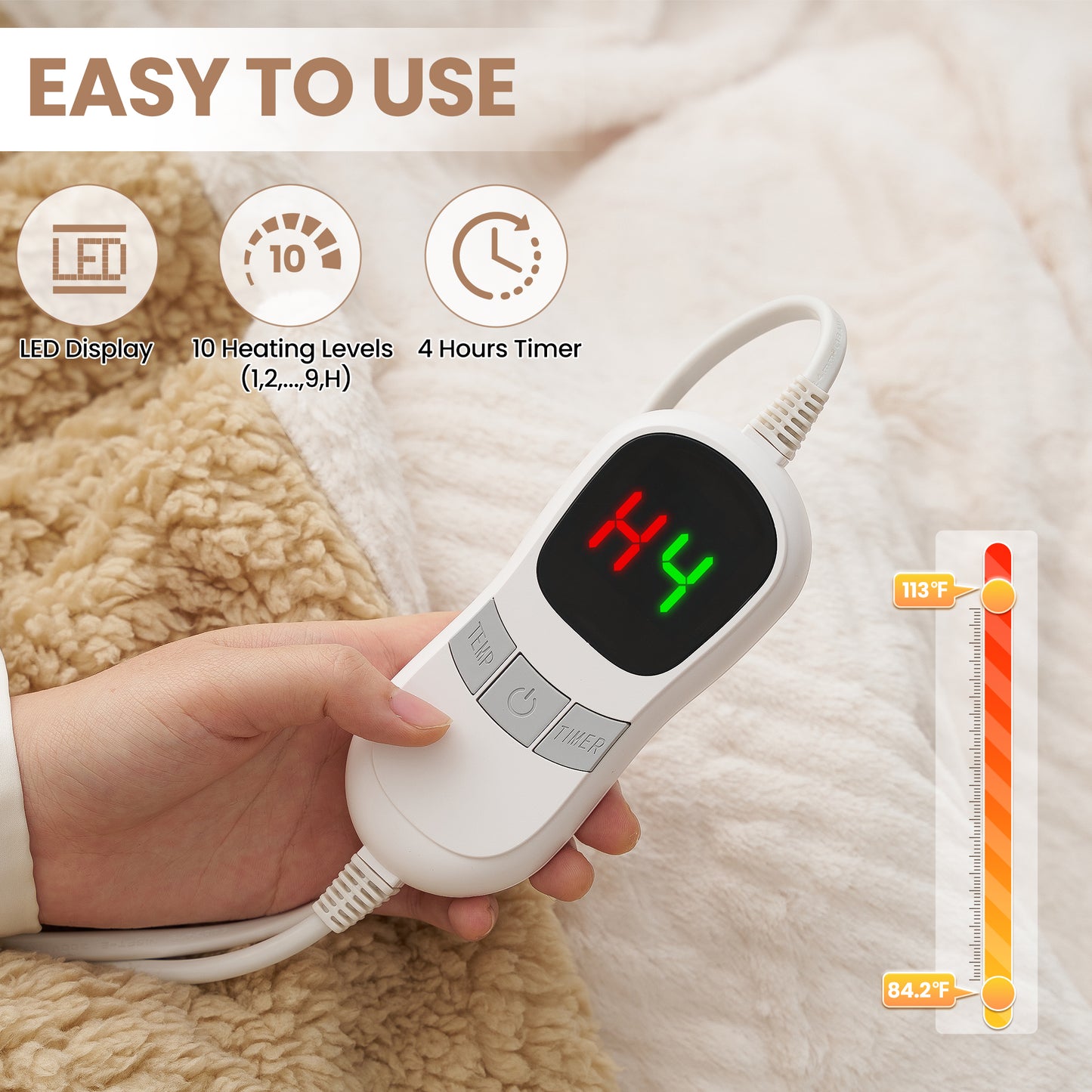 MARNUR Heated Blanket Extra-Large Electric Throw, White Jacquard Faux Fur and Sherpa, Machine Washable Heated Throw Blanket, 4H Timer & 10 Heat Levels, for home, Sofa, Office, 50"x 72"