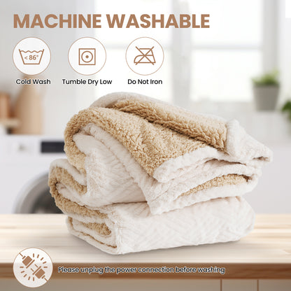 MARNUR Heated Blanket Extra-Large Electric Throw, White Jacquard Faux Fur and Sherpa, Machine Washable Heated Throw Blanket, 4H Timer & 10 Heat Levels, for home, Sofa, Office, 50"x 72"