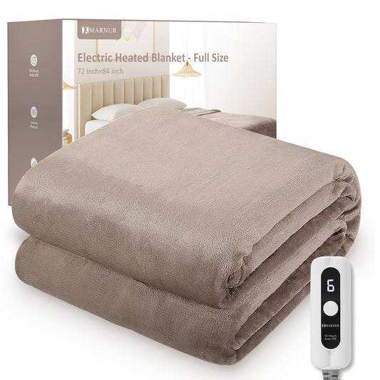 MARNUR Electric Blanket 72" x 84" Full Size Heated Blanket, Fast Heating, 4 Heating Levels, 10H Auto-off, Machine Washable - Linen