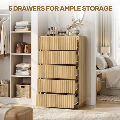 MARNUR 5 Drawer Dresser for Bedroom, 84lbs Heavy-Duty Chest of Drawers with Fluted Wave Design