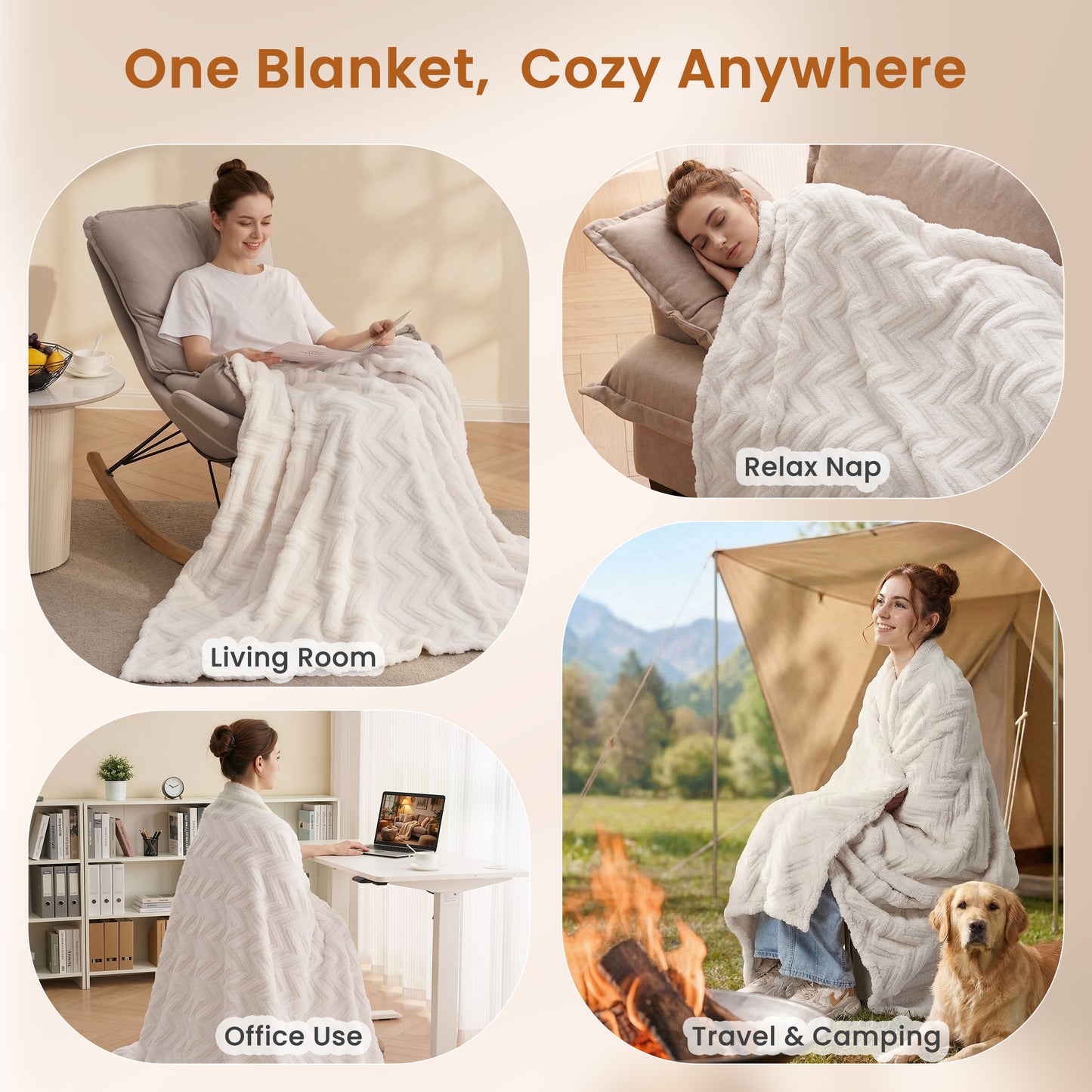 MARNUR Extra Large Throw Blanket 50"x 70", Soft Lightweight Jacquard 340GSM Sherpa Fleece Blanket, Cozy Throw Blanket for Couch, Office, Car, Travel, White