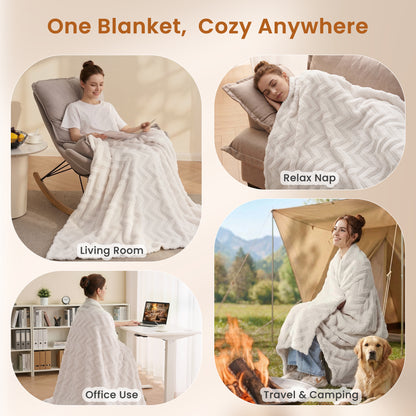 MARNUR Extra Large Throw Blanket 50"x 70", Soft Lightweight Jacquard 340GSM Sherpa Fleece Blanket, Cozy Throw Blanket for Couch, Office, Car, Travel, White
