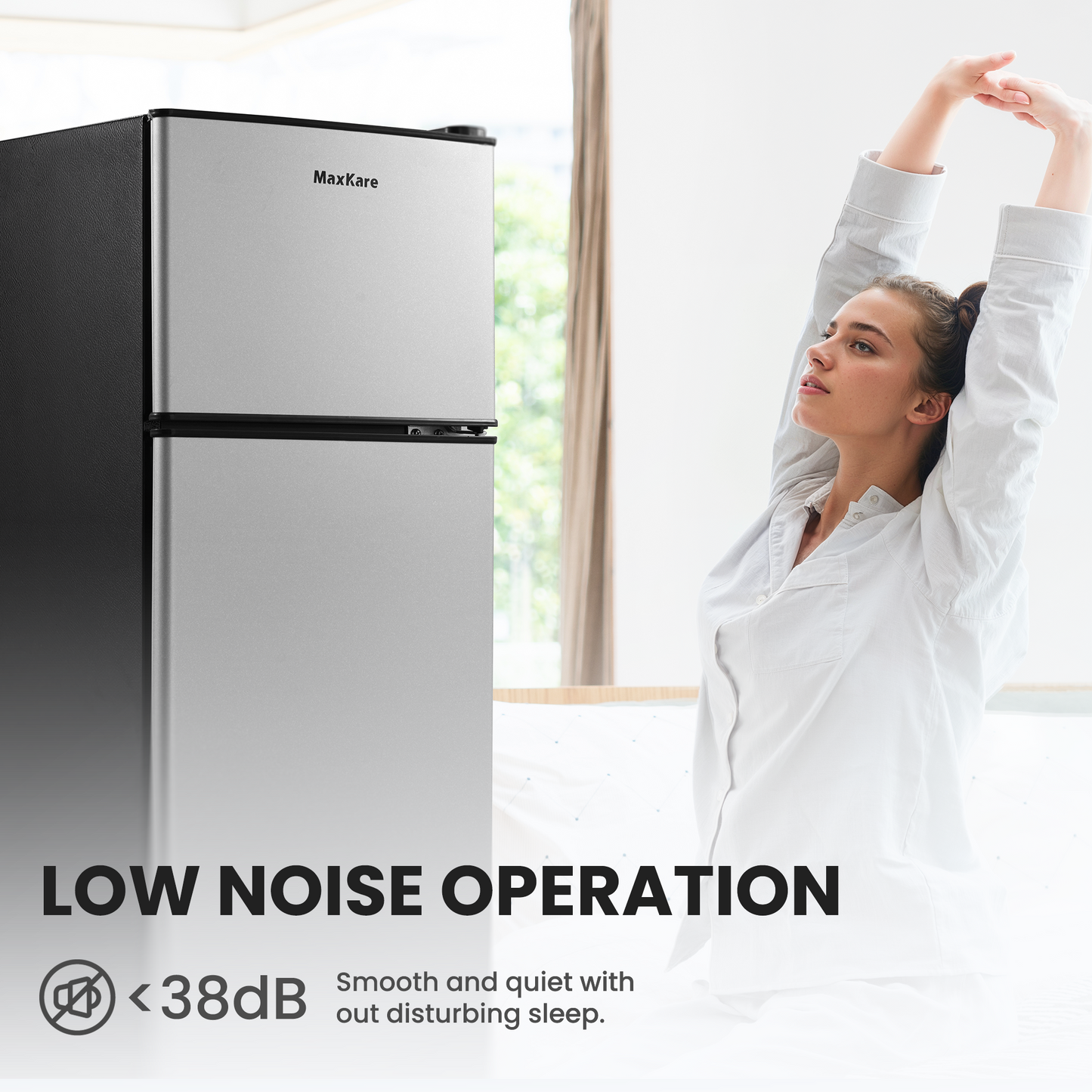 3.6 Cu.ft Mini Fridge with Freezer 2-Door Compact Refrigerator for Dorm, Office, Bar, RV, Bedroom, Silver