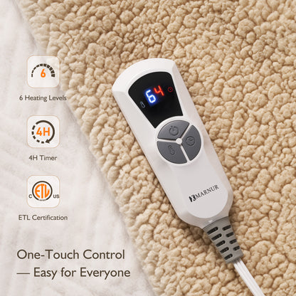 MARNUR Heated Blanket Extra-Large Electric Throw, White Jacquard Faux Fur and Sherpa, Machine Washable Heated Throw Blanket, 4H Timer & 10 Heat Levels, for home, Sofa, Office, 50"x 72"