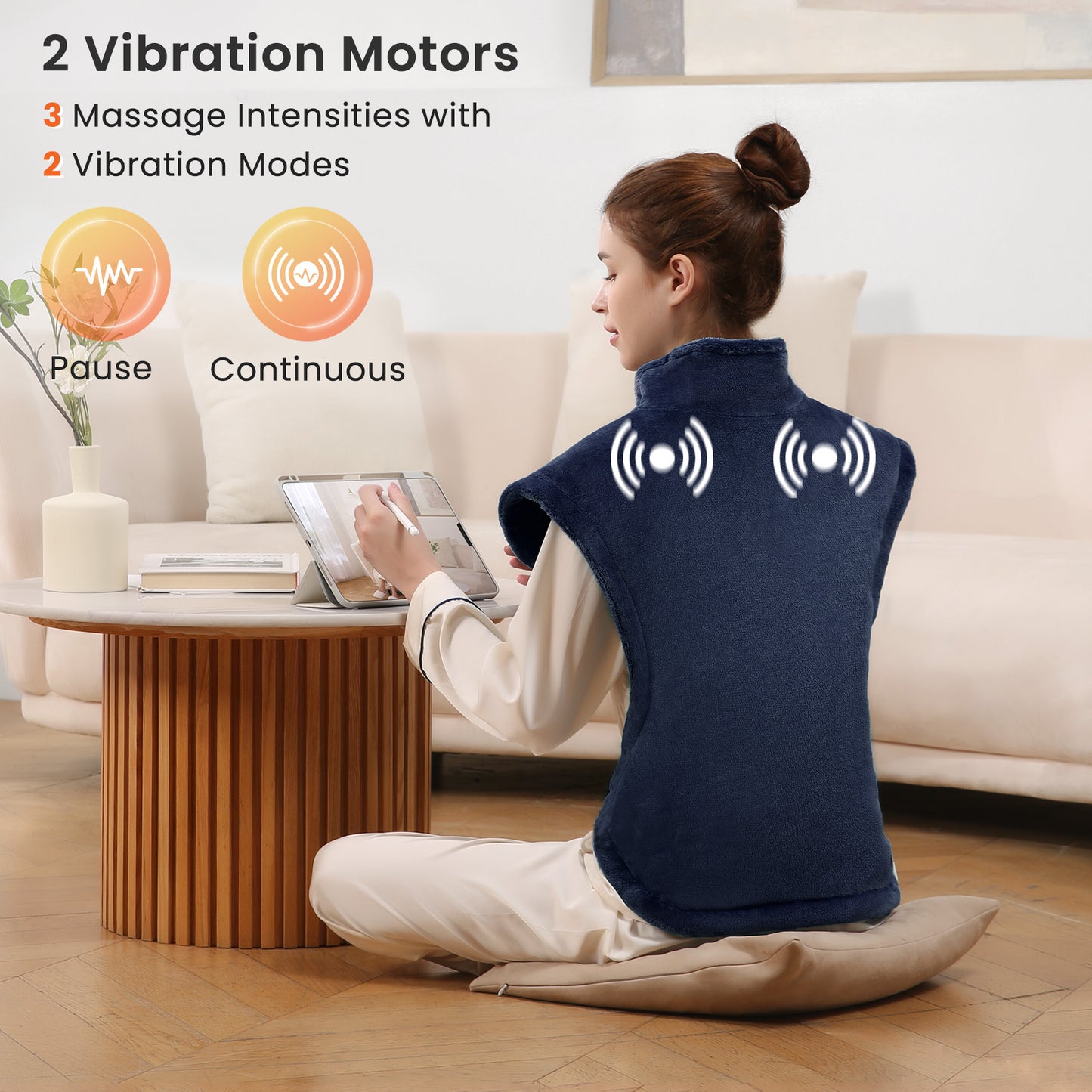 MaxKare Large Heating Pad with Massager, 24"x33" Electric Massaging Heating Pad for Full Body with 3 Heat Settings 3 Massage Modes - Navy Blue
