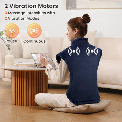 MaxKare Large Heating Pad with Massager, 24"x33" Electric Massaging Heating Pad for Full Body with 3 Heat Settings 3 Massage Modes - Navy Blue