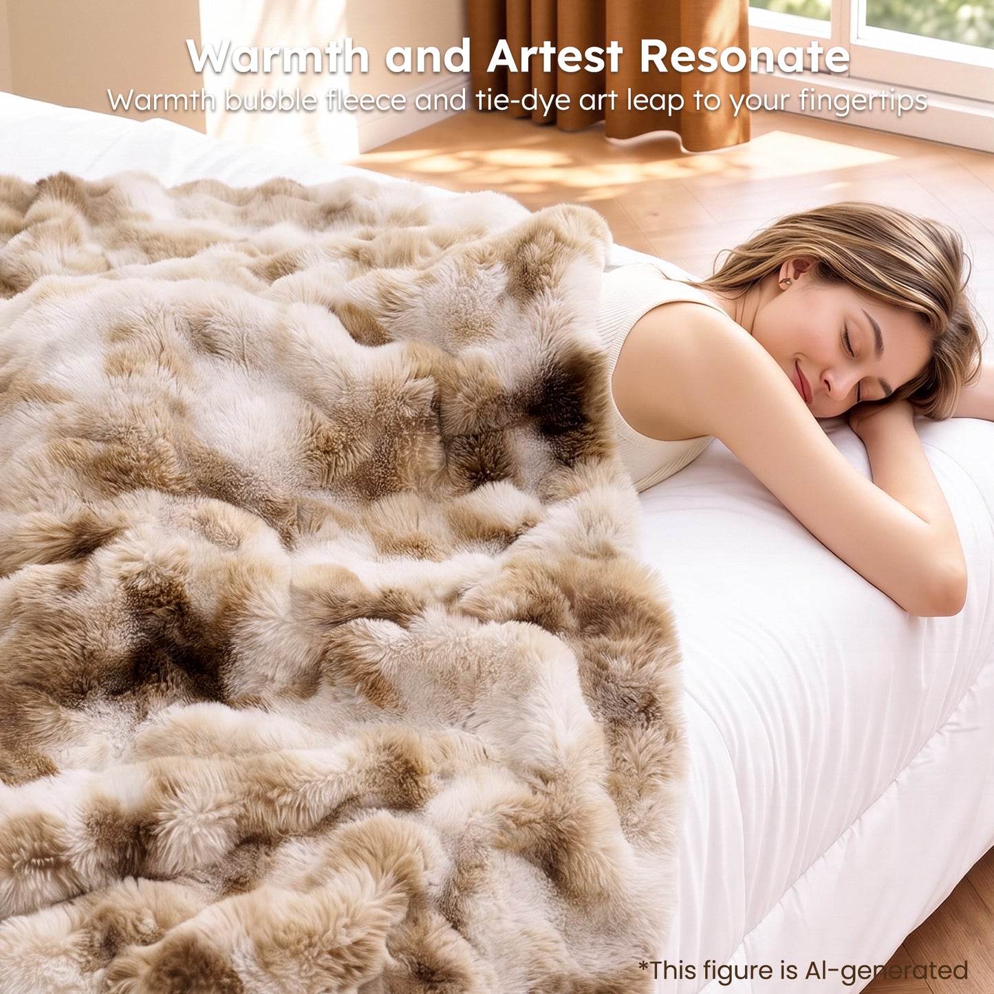 MARNUR Heated Bubble Fleece Electric Throw with 4H Timer 6 Heating Levels 50"×60", Long Faux Fur and Soft Flannel for Couch Bed, Machine Washable, Tie-Dye Brown