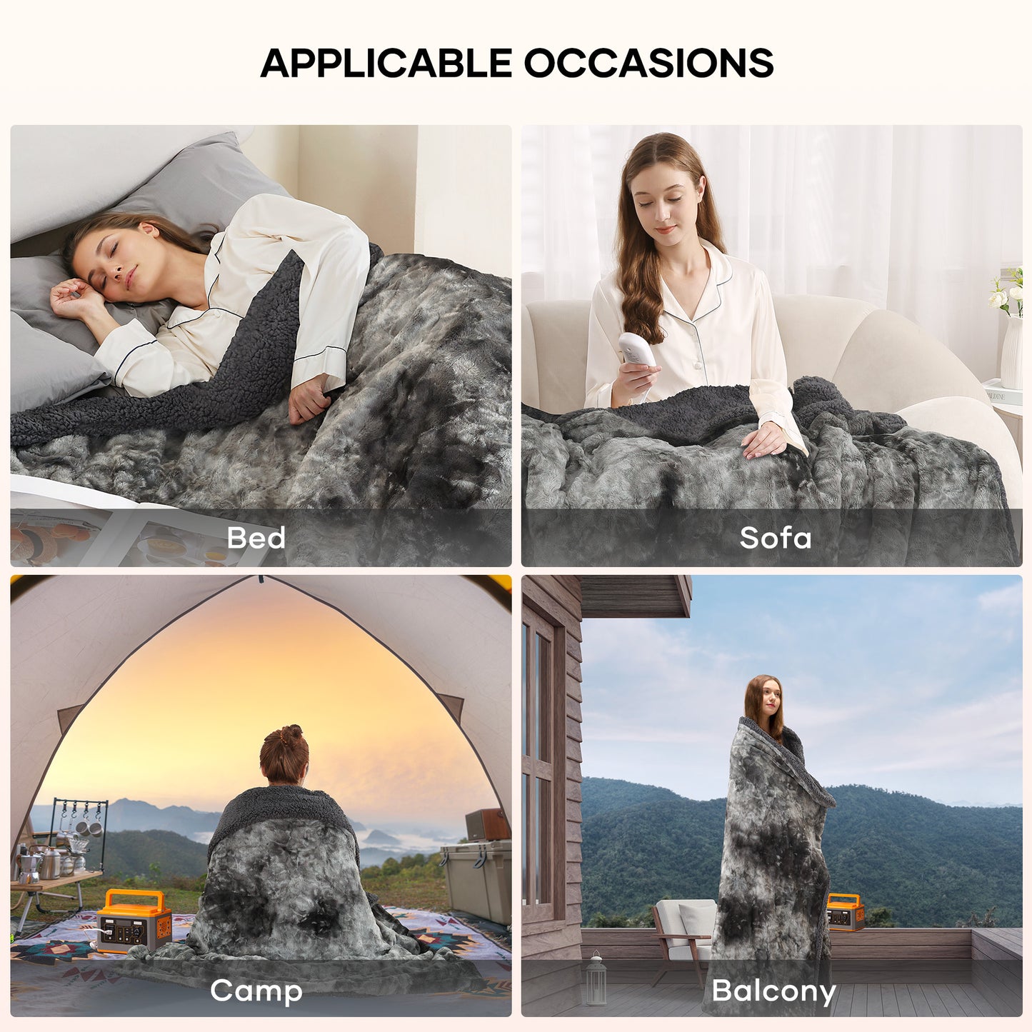 MARNUR Electric Throw Blanket 50" x 60", Soft Faux Fur Heated Blanket with Large LED Display, 6 Heating Levels, 4 Hours Timer, Machine Washable - Tie-dye Gray