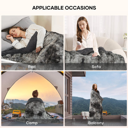 MARNUR Electric Throw Blanket 50" x 60", Soft Faux Fur Heated Blanket with Large LED Display, 6 Heating Levels, 4 Hours Timer, Machine Washable - Tie-dye Gray