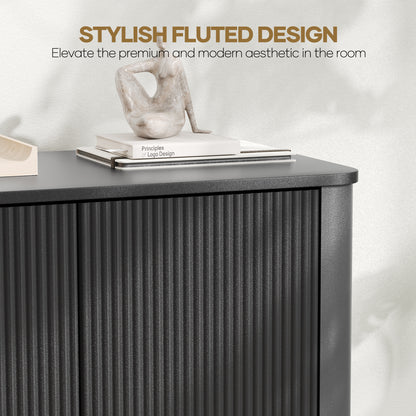 MARNUR Sideboard Buffet Cabinet, Storage Cabinet 55"W with Adjustable Shelves, Anti-Tip, Easy Clean Top, Stylish Wave Style, Black