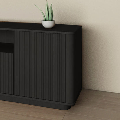 MARNUR Fluted TV Stand for 60" TV, Wood Entertainment Center for Living Room, Mid-Century, Black