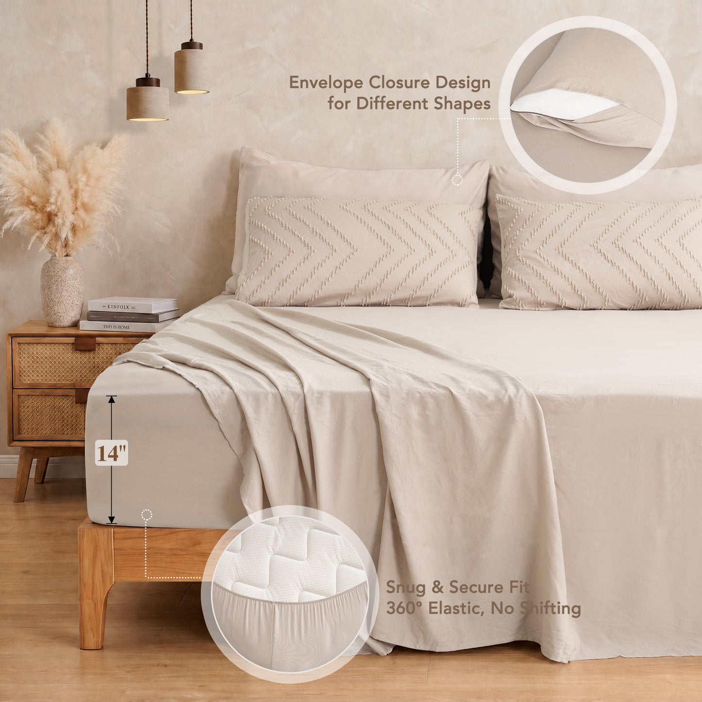 MARNUR Comforter Set Twin XL, 7 Pieces Boho Tufted Bed in a Bag Prewashed Cotton-Like Soft Bedding Set with Comforter, Sheets, Pillowcases & Shams, Beige