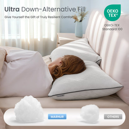 MARNUR Bed Pillows Hotel Collection Luxury Down Alternative Pillow for Beds 2 Pack, Medium Support for Side & Back Sleepers with Premium Pillowcases, 28"x18"