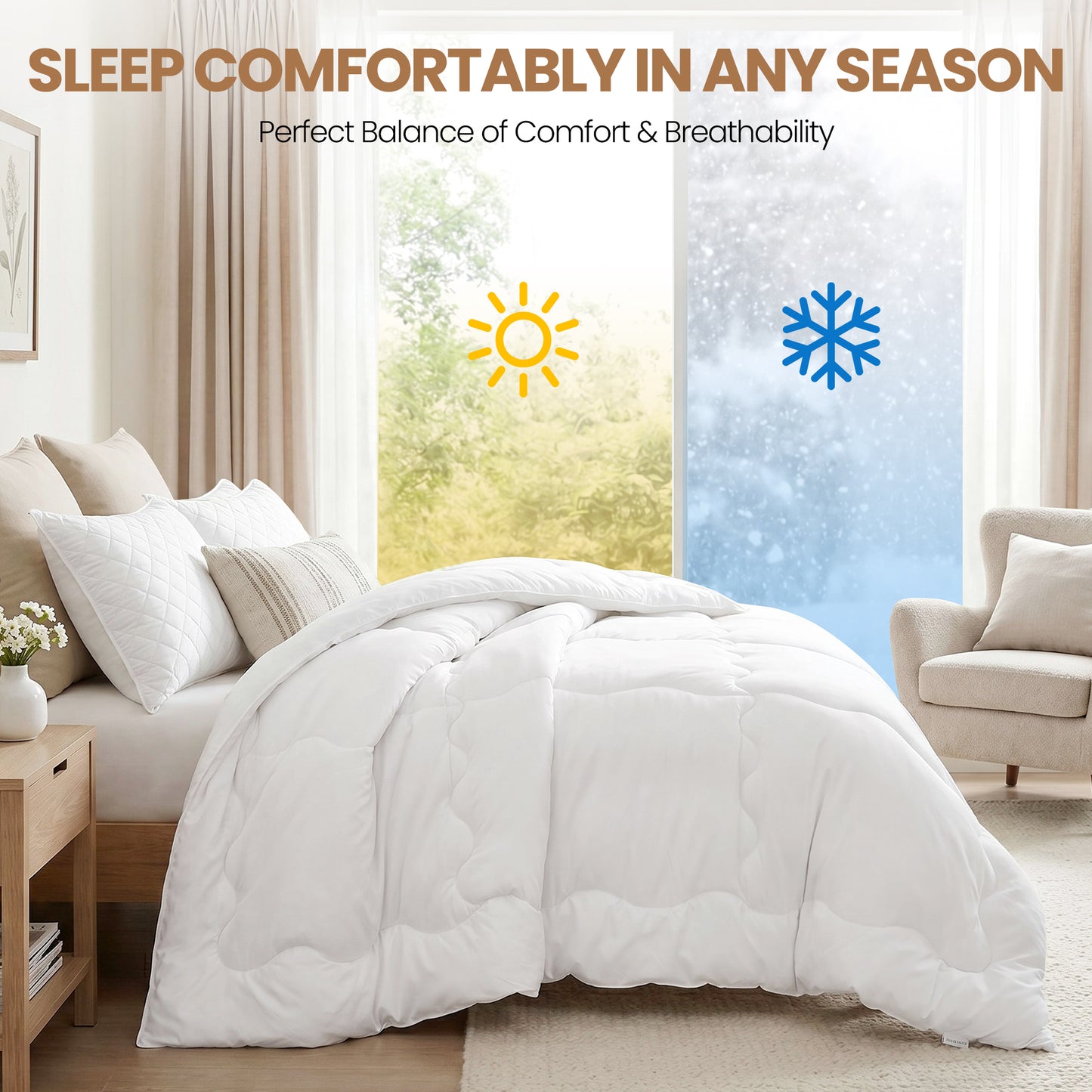 MARNUR Luxury Comforter Duvet Insert Twin Size, 300GSM All Season Down Alternative, Hotel Cooling Quilted Comforters with 8 Tabs, Machine Washable 64" x 88"