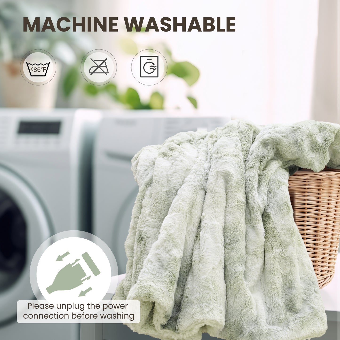 MARNUR Heated Blanket 72"x84" Faux Fur & Sherpa Electric Blanket with 6 Heat Levels, 10H Timer, LED Display, Machine Washable, Tie-Dye Green